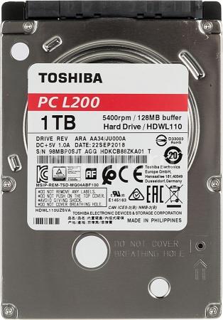 Жесткий диск 1Tb Toshiba L200 Slim <HDWL110UZSVA> HDD, SATA III, 2.5