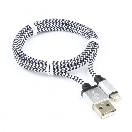 Кабель Lightning(m)8pin-USB(m) Cablexpert 1м, серебро, нейлон.оплетка, алюм.разъемы (CC-ApUSB2sr1m)
