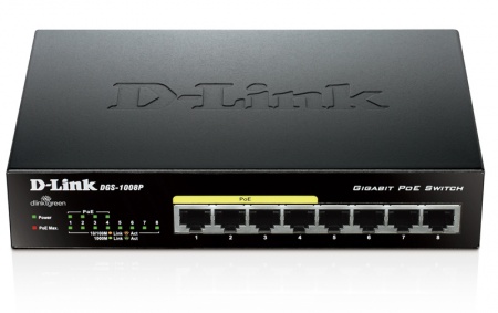 Сетевой коммутатор D-Link DGS-1008P/C1A (C1B) <8 портов 10/100/1000Base-T, 4 порта с PoE 802.3af/802.3at (30 Вт)>