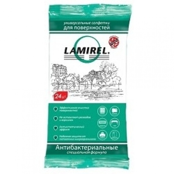 Салфетки чистящие Lamirel LA-61617 для поверхностей офисной техники, еврослот, 24шт. в мягкой упаковке