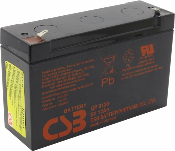 Аккумулятор 6V-12Ah CSB GP6120 (ДхШхВ 151.0х50.0х94.0мм) 1.85 кг