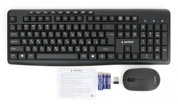 Комплект клавиатура + мышь беспроводной Gembird  KBS-9400<USB, 1000 dpi, до 10 м, Black>