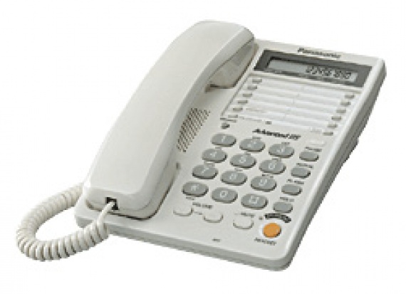 Телефон Panasonic KX-TS2365 RUW, однокнопочный набор (20 номеров), спикерфон, время, возможность установки на стене