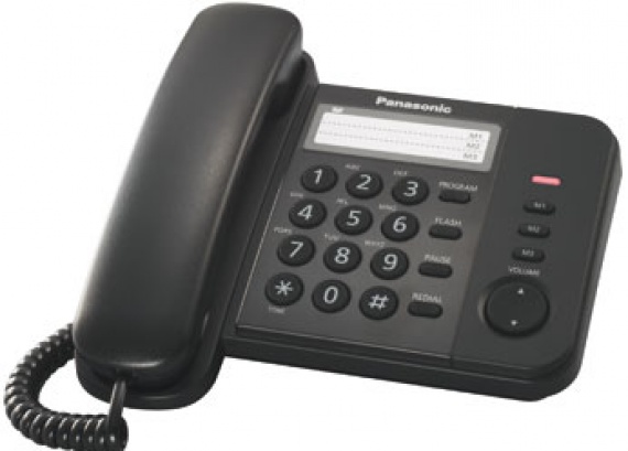 Телефон Panasonic KX-TS2352 RUВ, однокнопочный набор (3 номера), повтор последнего номера, возможность установки на стене.