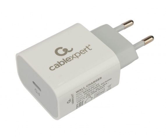 Зарядное устройство Cablexpert MP3A-PC-44 1 Type-C, 20Вт, 3А, быстрая зарядка QC3.0/PD, белый
