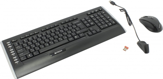 Комплект клавиатура + мышь беспроводной A4Tech 9300F <USB, 2000 dpi, до 15 м, Black>