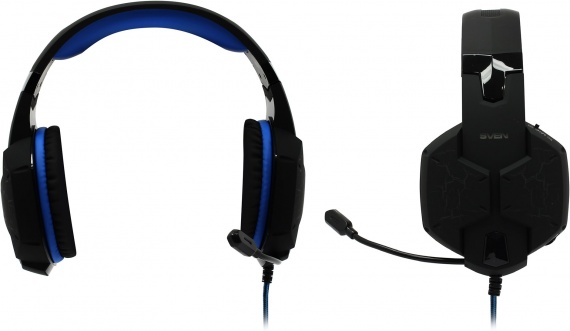 Наушники с микрофоном SVEN AP-U980MV <Black-Blue> (с регулятором громкости, шнур 2.2м, USB)