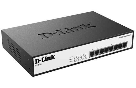 Сетевой коммутатор D-Link DES-1008P+/A1A <8 портов 10/100 Мбит/с, PoE 802.3af/at> неуправляемый