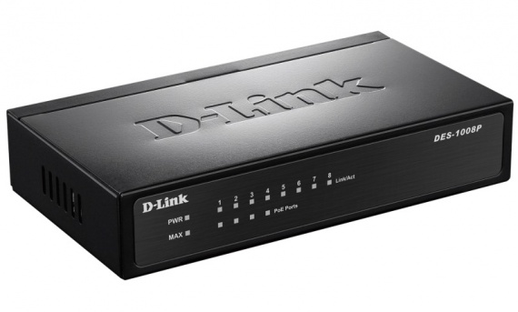 Сетевой коммутатор D-Link DES-1008P/C1A <8 портов 10/100 Мбит/с> неуправляемый