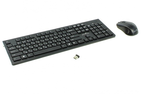 Комплект клавиатура + мышь беспроводной Оклик 250M USB, 10 м, черный, тонкая(slim)
