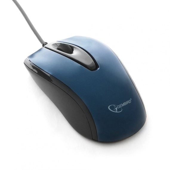 Мышь проводная Gembird MOP-405-B (USB, 1000 dpi, 1.4m, бесшумный клик, объемный цвет) Blue