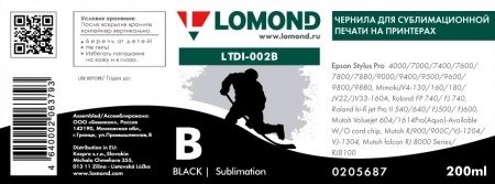 Чернила для стр.принтеров с пьезо-головкой EPSON LTDI-002B LOMOND black 200МЛ (0205687)