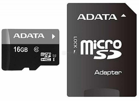 Карта памяти 16Gb microSDHC ADATA Class 10 UHS-I + адаптер (AUSDH16GUICL10-RA1)