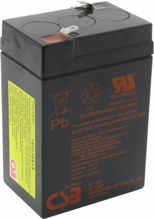 Аккумулятор 6V-4.5Ah CSB GP645 (ДхШхВ 70.0х48.0х102.0мм) 0.84 кг
