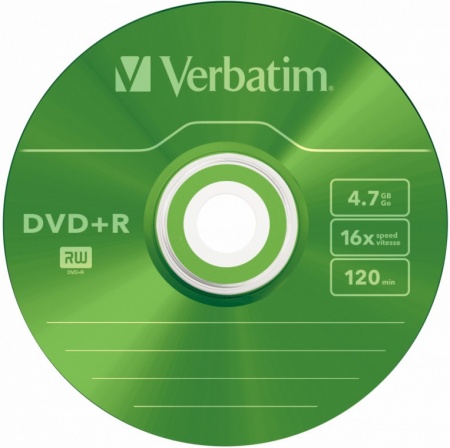 Диск DVD+R 4.7GB Verbatim Slim Case Color, 16-х (43556)