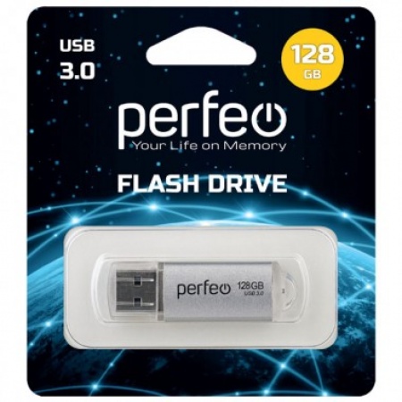 Память Flash Drive 128Gb USB 3.0 Perfeo C14 Silver metal series