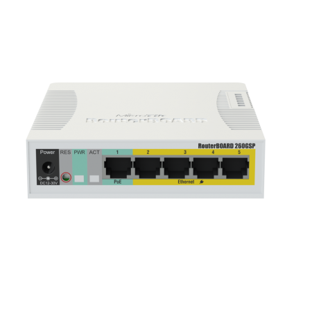 Сетевой коммутатор MikroTik RB260GSP (5 портов 10/100/1000Мбит/с, PoE) CSS106-1G-4P-1S, управляемый