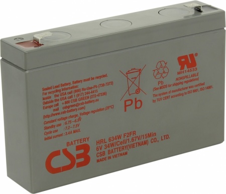 Аккумулятор 6V-9Ah CSB HRL634W (ДхШхВ 151х34х100мм) 1.3 кг