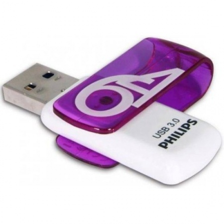 Память Flash Drive 64Gb USB 3.0 Philips VIVID3.0 (FM64FD00B/97) белый/фиолетовый
