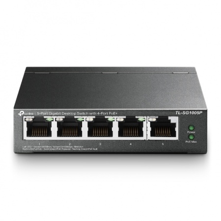 Сетевой коммутатор TP-Link TL-SG1005P 5G (5 портов 10/100/1000 Мбит/с 4PoE+ 65W) неуправляемый