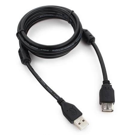 Кабель удлинитель Gembird/Cablexpert USB 2.0 Pro, 1.8 м, Am/Af [CCF2-USB2-AMAF-6] экран, 2феррит.кольца, черный, пакет