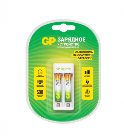 Зарядное устройство GP Rechargeable E211/75AAAHCCS-2CR1 AA/AAA NiMH +аккумулятор AAA 750mh (2шт) блистер