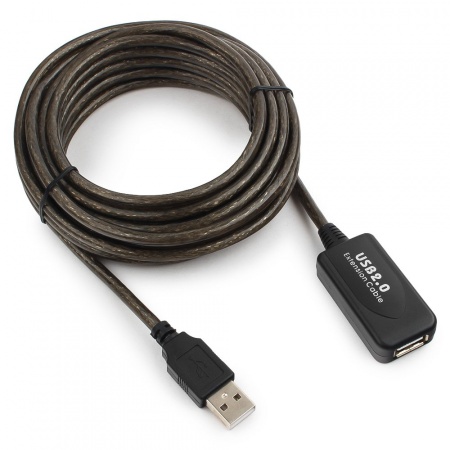 Кабель-удлинитель USB 2.0 5м Cablexpert активный, Am/Af экран (UAE-01-5M) полупрозрачная оплетка