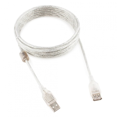 Кабель-удлинитель USB 2.0 Pro 4,5м Cablexpert, экран, феррит. кольцо (CCF-USB2-AMAF-TR-15) прозрачный