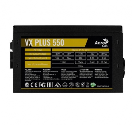 Блок питания Aerocool 550W ATX 2.3, 120мм вентилятор, 24+4+4 pin (VX 550 PLUS)