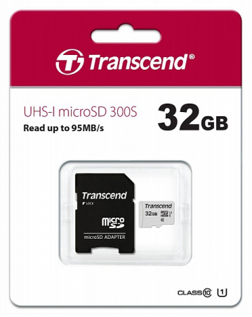 Карта памяти 32Gb microSDHC Transcend Class 10 UHS-I U1 + адаптер (TS32GUSD300S-A)