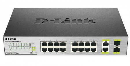 Сетевой коммутатор D-Link DES-1018MP/A1A <16 портов10/100М/бит/с, 2 комбо-порта 10/100/1000 T/SFP>