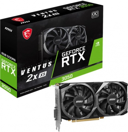 Видеокарта 8Gb PCI-E, GDDR6, MSI GeForce RTX 3050 VENTUS 2X XS 8G OC (NVIDIA GeForce RTX 3050/128bit/HDMI/DVI/DP)