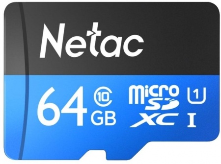 Карта памяти 64GB microSDXC Netac P500 Class 10 UHS-I U1 Standart + адаптер (NT02P500STN-064G-R)