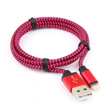 Кабель Cablexpert USB 2.0, 1м, AM-Lightning 8P (CC-ApUSB2pe1m) нейлон.оплет.алюм.разьемы,фиол.,пакет