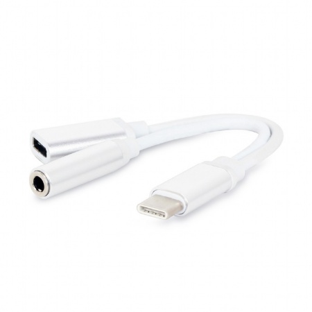 Переходник USB Cablexpert CCA-UC3.5F-02-W, USB Type-C/Jack3.5 F+ Type-C F, пакет