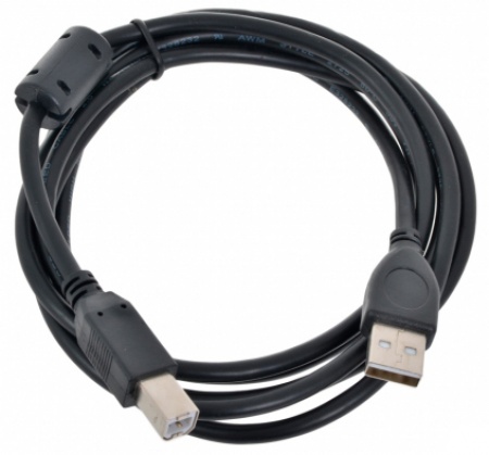 Кабель USB 2.0 AM/BM, 1.8м, Cablexpert (CCF-USB2-AMBM-6) поз.кон, медь, двойн.экр. фер.кольцо черный