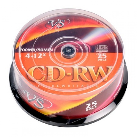 Диск CD-RW 700 Mb VS Cake Box 25 шт, 4-12-х