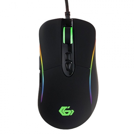Мышь игровая Gembird MG-750, USB, черный, сенсор Avago, 4000 DPI, 6 кнопок+колесо-кнопка, изменяемая форма, хромо подсветка 16млн. цветов, программное обеспечение, кабель тканевый 1.7м