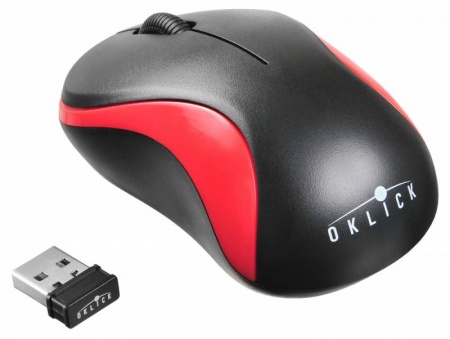 Мышь беспроводная Оклик 605SW  USB, 1200 dpi, до 10 м, д/ноутбуков, черный/красный