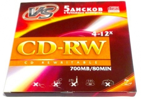 Диск CD-RW 700 MB VS 80 4-12х, конверт/1шт.