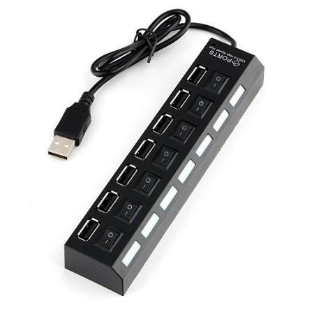 Разветвитель USB-хаб Gembird UHB-U2P7-02, 7 портов, питание, USB 2.0, блистер