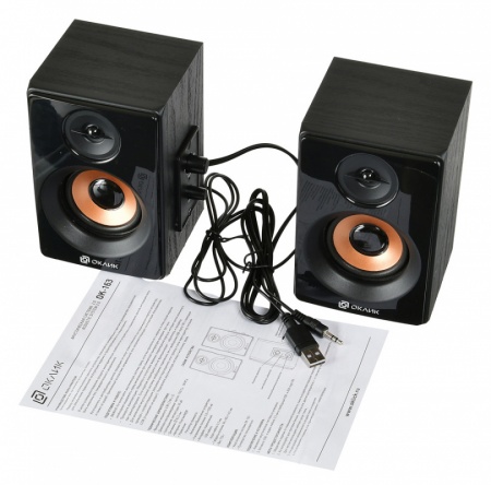 Колонки OKLICK OK-163, 2.0 (2х3Вт) черный, MDF/пластик, питание от USB