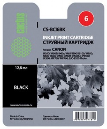 Картридж Canon BCI-6Bk S800/i900/i905 Black, CACTUS