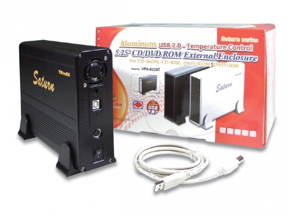 Корпус внешний для 5.25" IDE-устройств ViPower VPA-6228T/USB 2.0, термок., алюмин/чёрный - купить в Красноярске по выгодным ценам