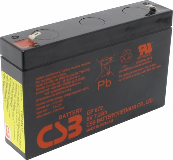 Аккумулятор 6V-7.2Ah CSB GP672 (ДхШхВ 151.0х34.0х94.0мм) 1.22 кг