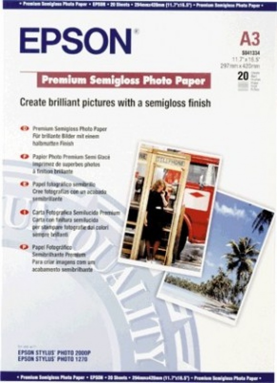 Бумага A3 Epson (C13S041334) Premium Semigloss Photo Paper, 20 листов, 251 г/м2