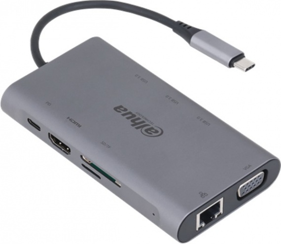 Док станция DAHUA 9 in 1 USB 3.1 Type-C to USB 3.0+HDMI+RJ45+VGA+SD/TF+PD Docking Station (DH-TC39)