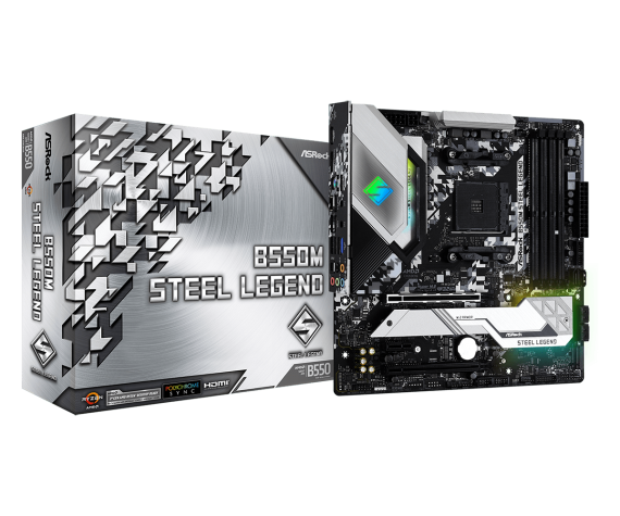 Системная плата ASRock B550M Steel Legend (AM4, AMD B550, 4xDDR4, HDMI, DP, M.2х2, 2xPCI-Ex16, mATX)