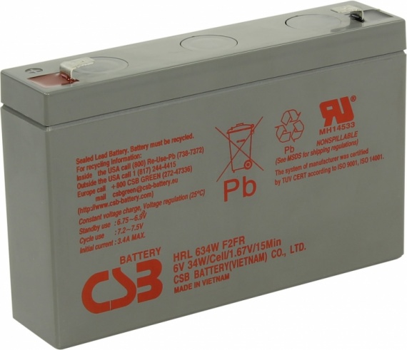 Аккумулятор 6V-9Ah CSB HRL634W (ДхШхВ 151х34х100мм) 1.3 кг