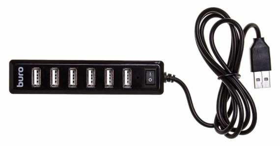 Разветвитель USB-хаб 2.0 BURO (BU-HUB7-1.0-U2.0) 7 портов, черный